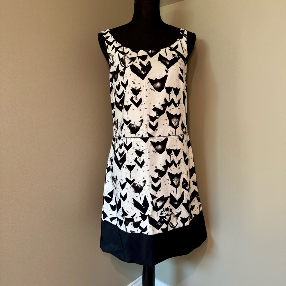Jil Sander‎ Navy Womens Abstract Print Cotton Drop Waist Dress Italy Size 38 IT